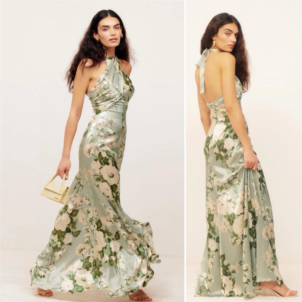Reformation Green Floral Maxi Dress